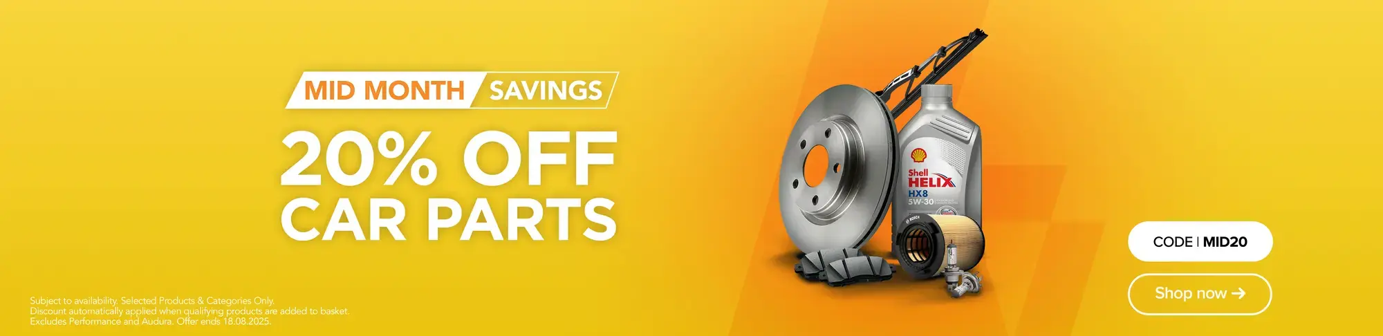 Mid year savings on Car Parts with code MID20