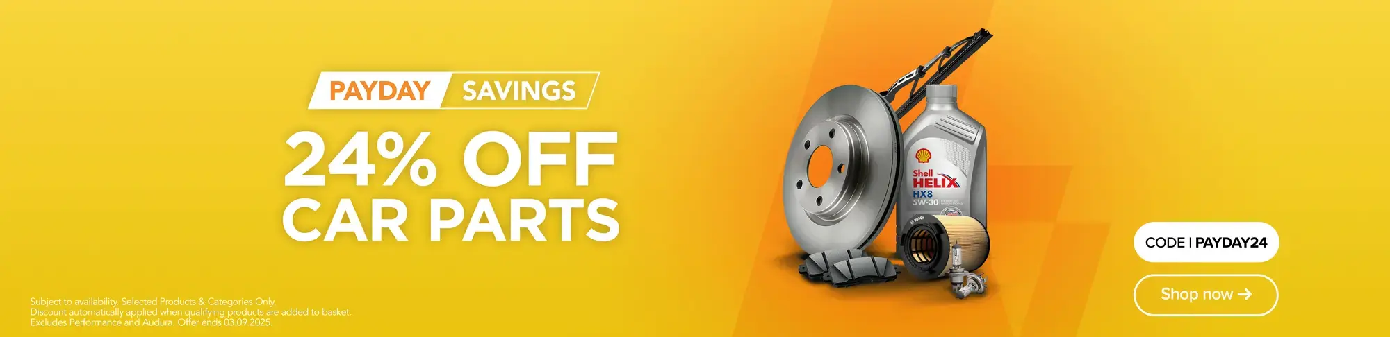 Payday savings 24% off Car Parts - Apply code at checkout