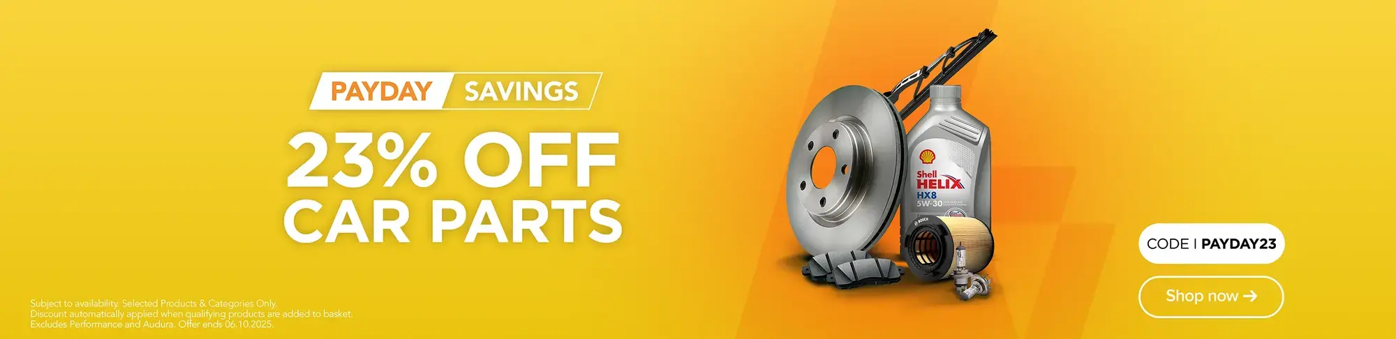 Payday Savings 23% off Car Parts - Apply code at checkout