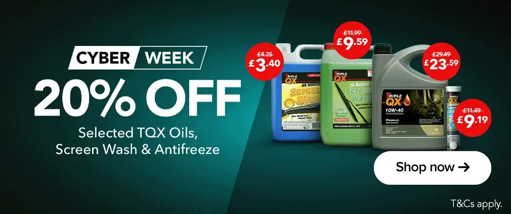 Cyber Week - Save 20% on selected TQX Oils, Screenwash and Antifreeze