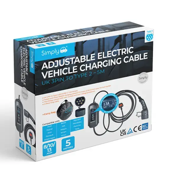 Simply EV Charging Cable - Type 2 To UK 3 Pin