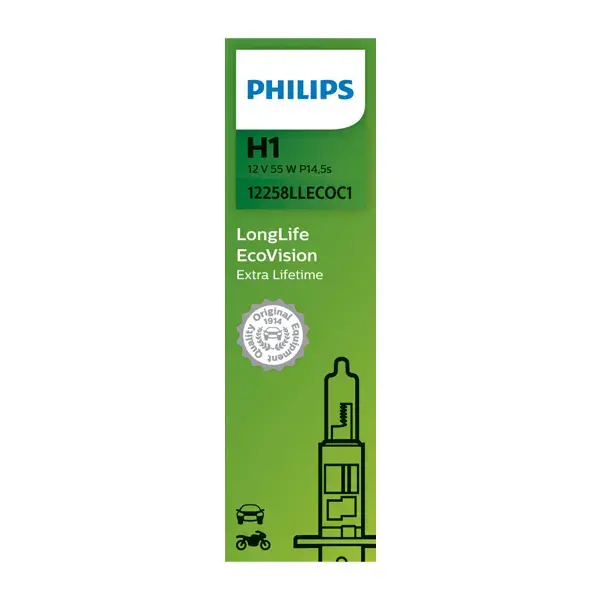 Philips Long Life Ecovision H1 448 12V 55W - Single Bulb