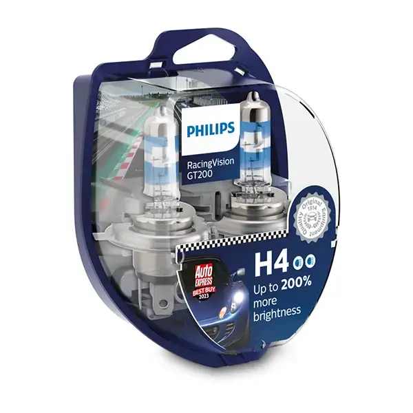 Philips 12V H4 Racing Vision GT200 +200% Brighter Upgrade - twin pack