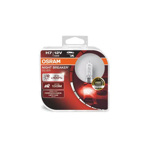 Osram Night Breaker Silver H7 +100% More Brightness Headlight Bulbs Twin Pack