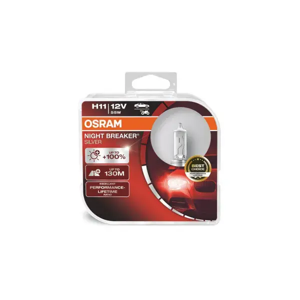 Osram Night Breaker Silver H11 headlight bulbs +100% more brightness (2 bulbs)