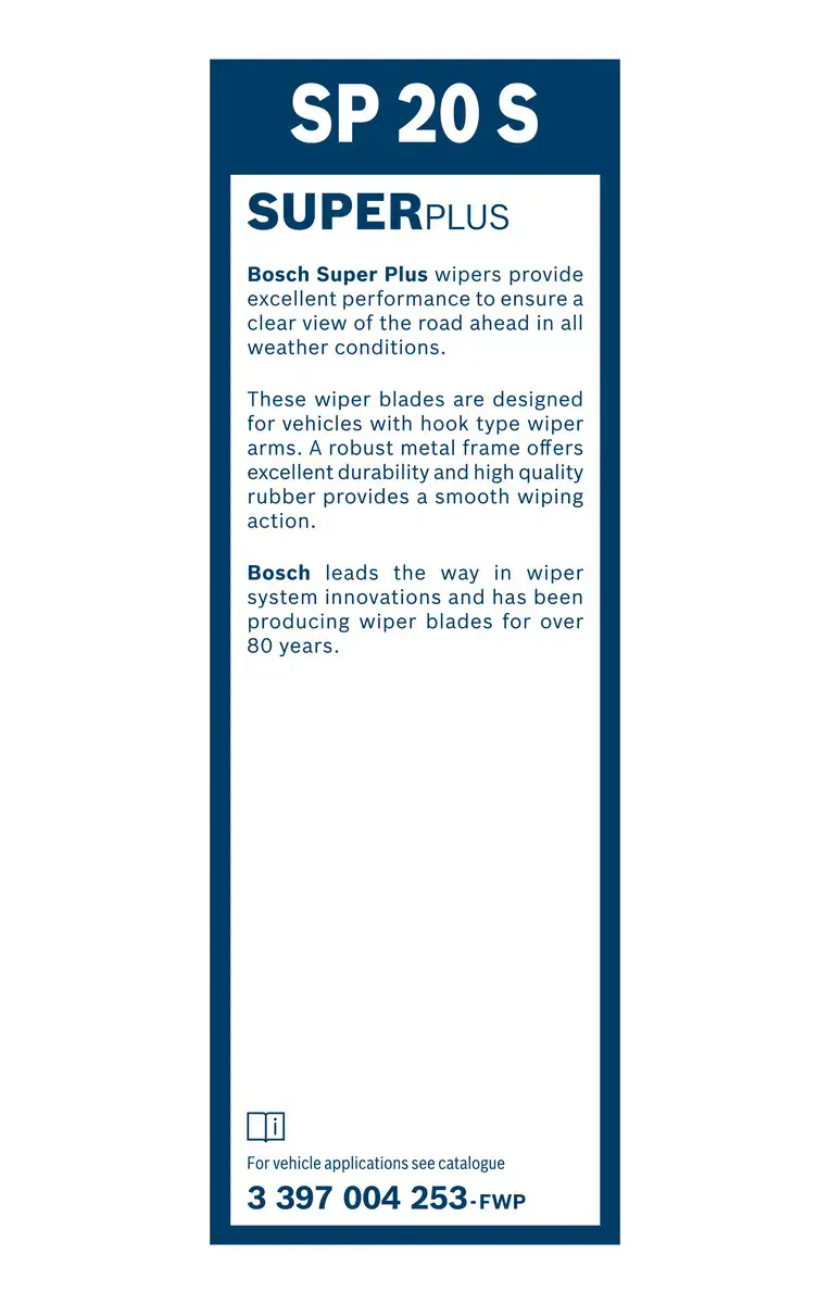 Bosch Super Plus Single Universal Wiper Blade With Spoiler SP20S