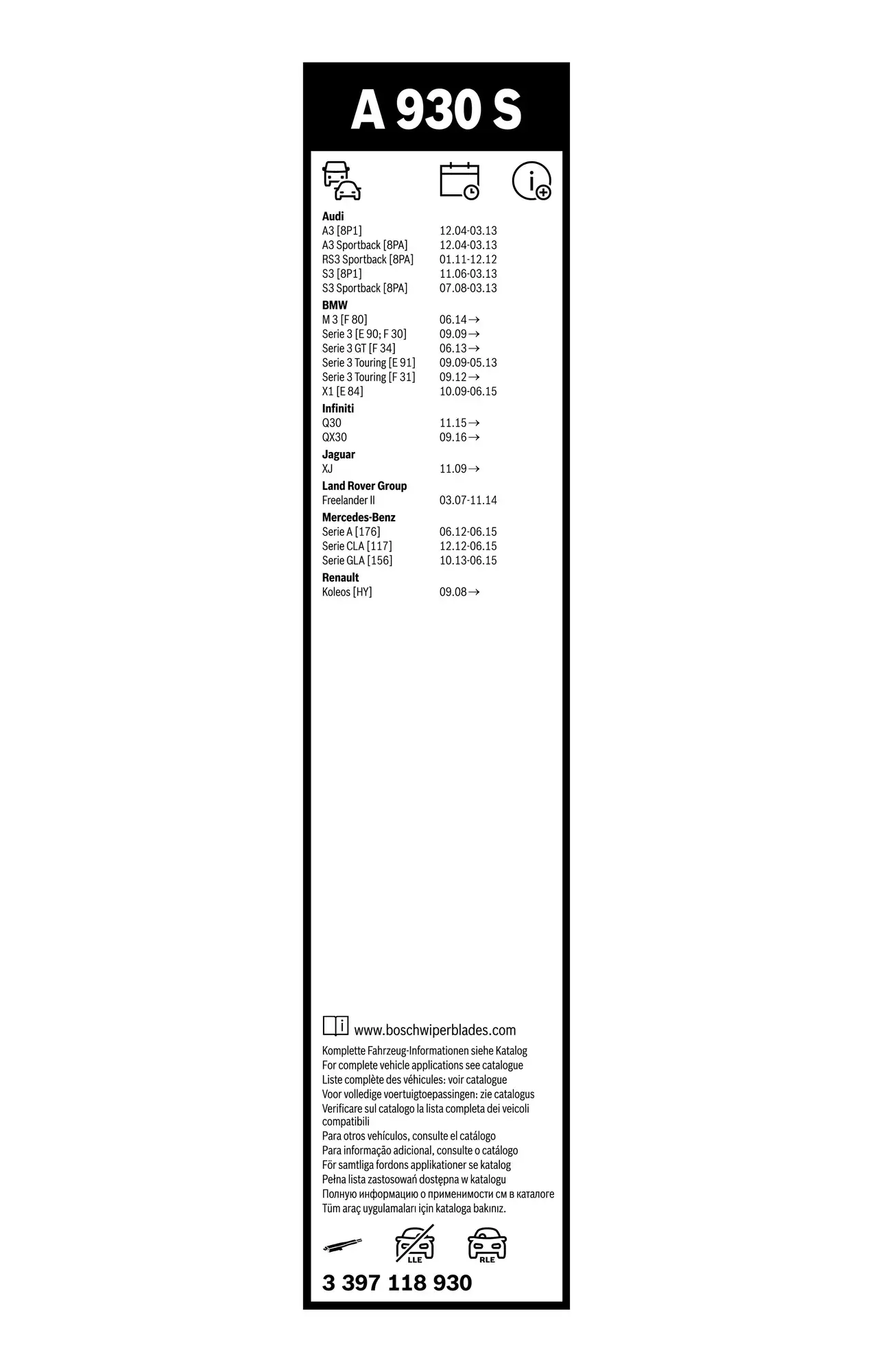 Bosch Aerotwin Flat Wiper Blade Set A930S