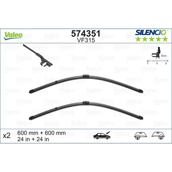 Valeo Silencio Flat Wiper Blade Set Vm316