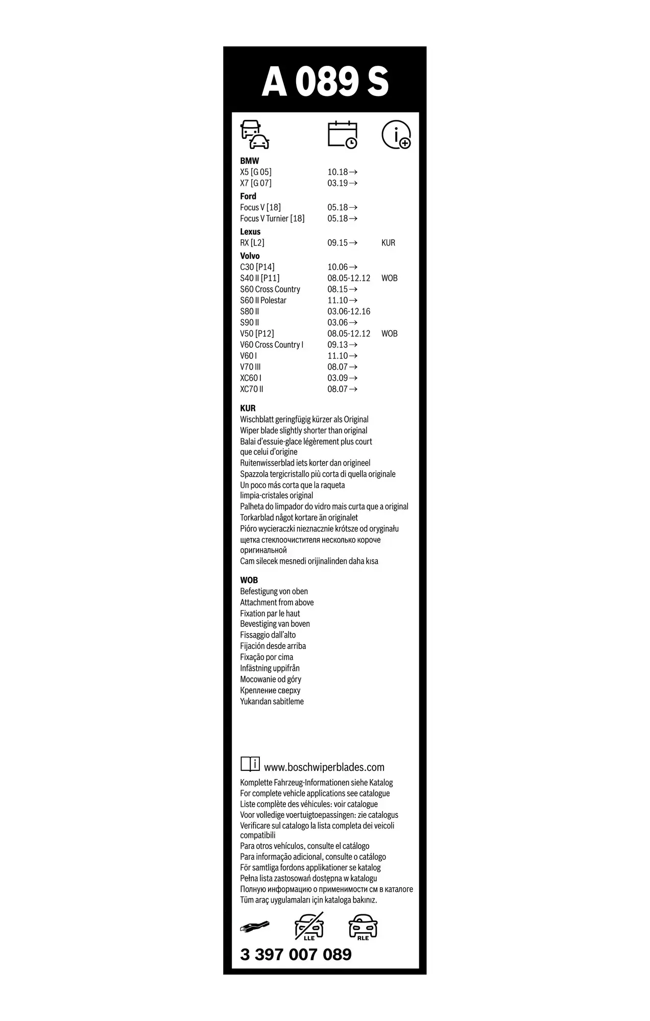 Bosch Aerotwin Flat Wiper Blade Set A089S