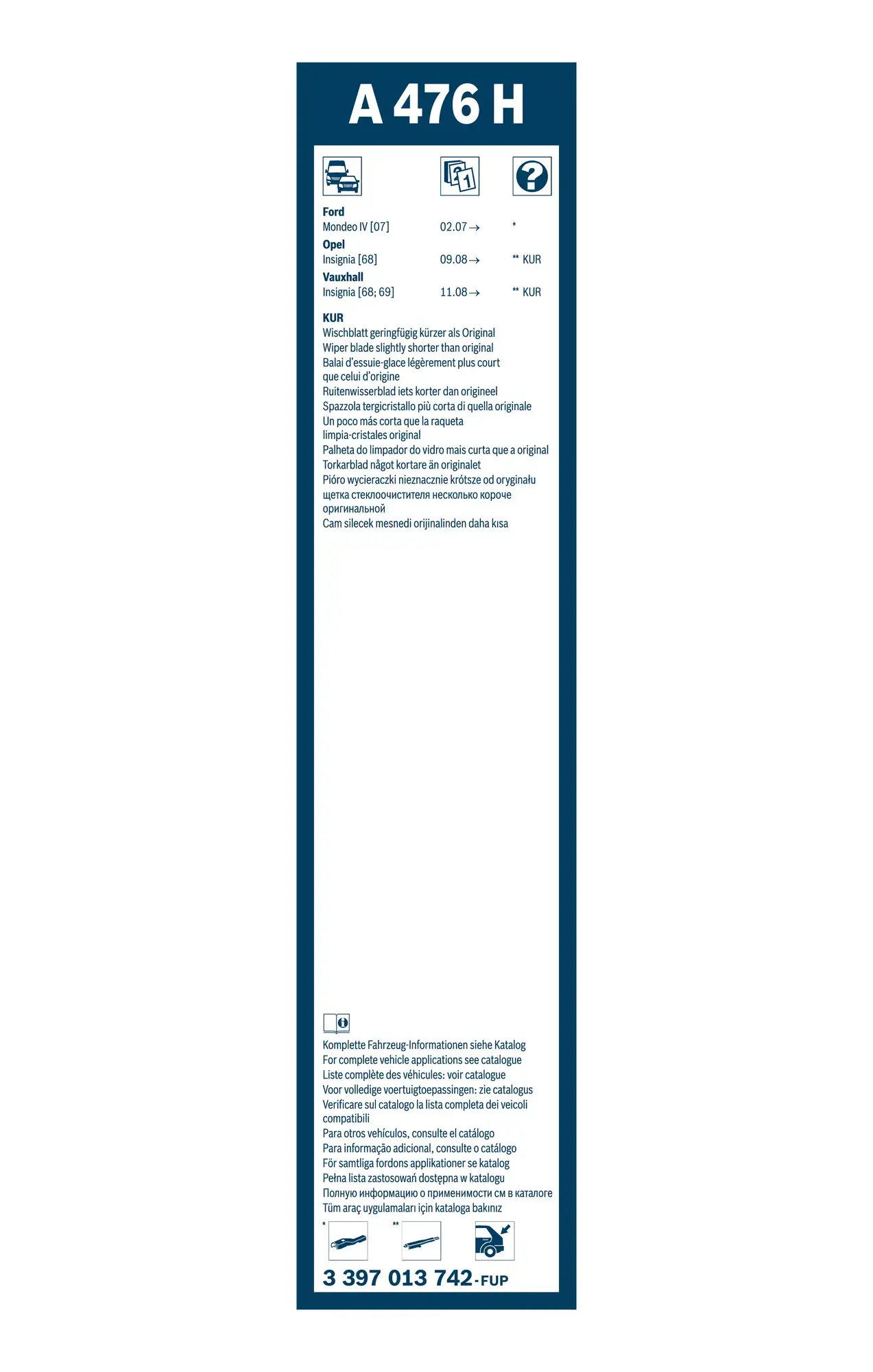 Bosch Aerotwin Flat Wiper Blade Rear A476H