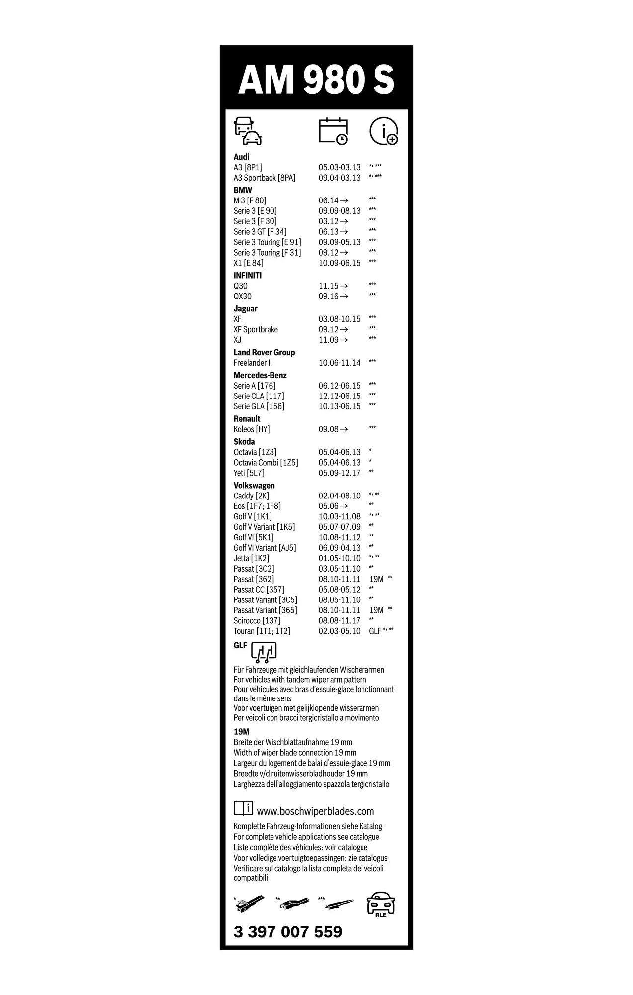 Bosch Aerotwin Multiclip Flat Wiper Blade Set AM980S