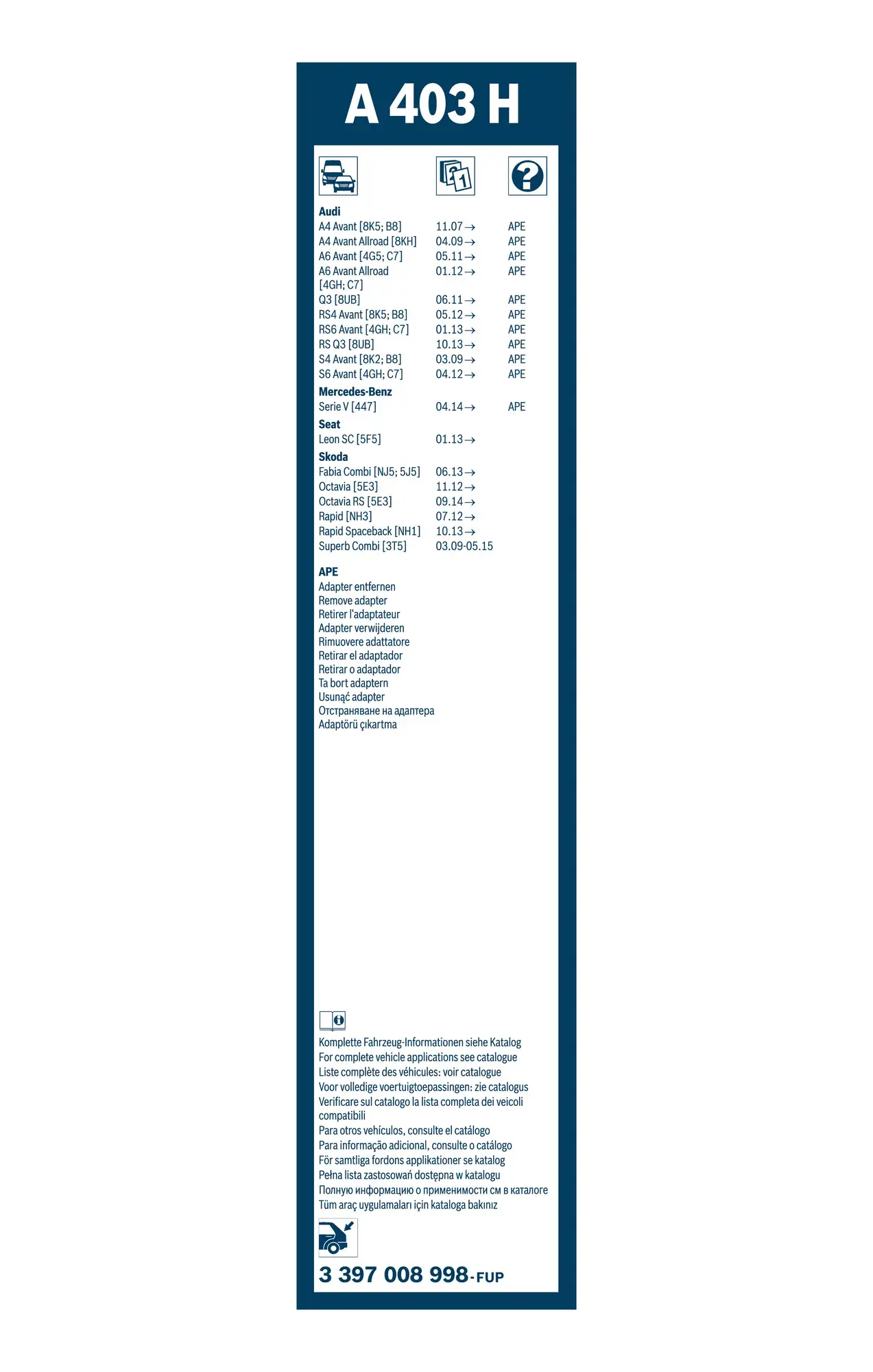 Bosch Aerotwin Flat Wiper Blade Rear A403H