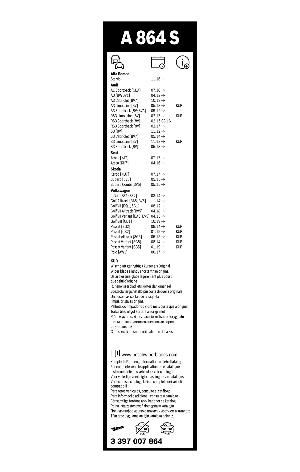 Bosch Aerotwin Flat Wiper Blade Set A864S