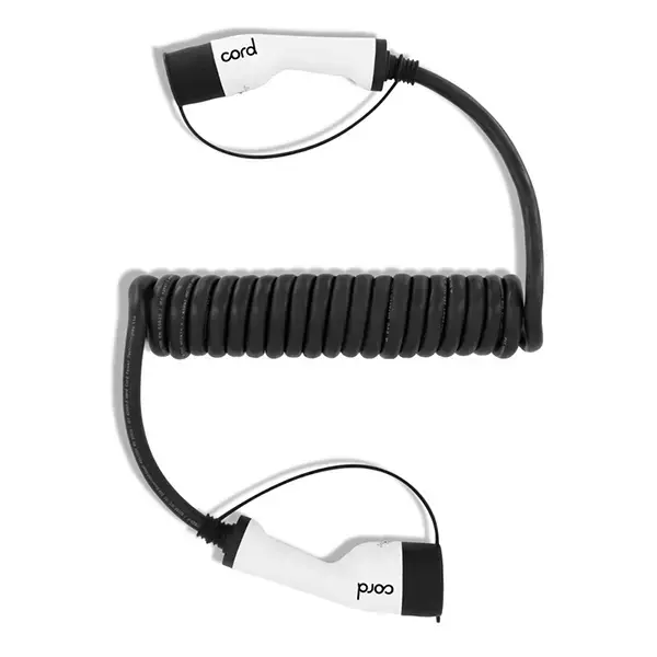 CORD Type 2 to Type 2 EV Coiled Charging Cable, 32amp, 22kW, 10 Metre, Three Phase