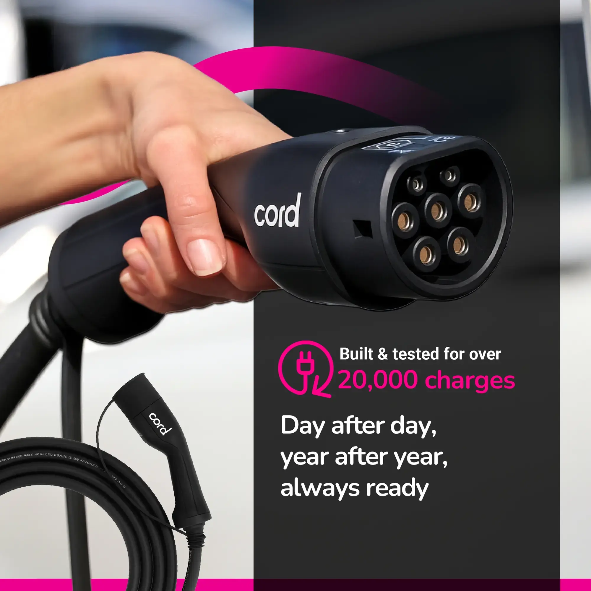 CORD EV Charging Cable - 30m Type 2 to Type 2, 230V 32A 7.4kW, Single Phase