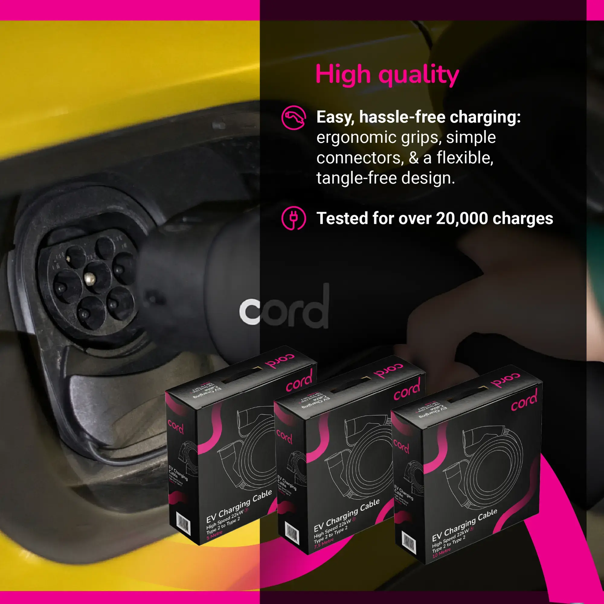 CORD EV Charging Cable - 30m Type 2 to Type 2, 230V 32A 7.4kW, Single Phase