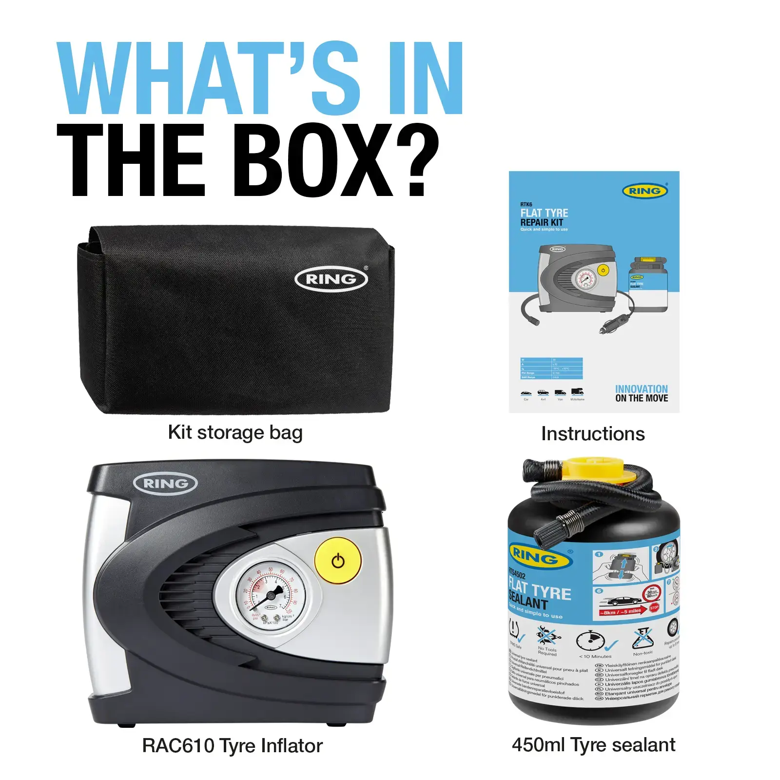 Ring Auto RTK6 Car Puncture Repair Kit Includes Sealant and RAC610 Inflator