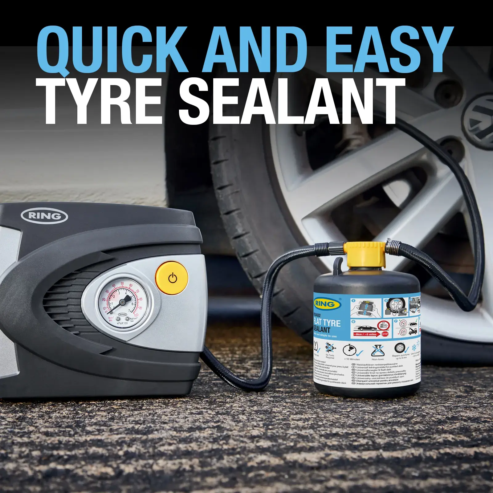 Ring Auto RTK6 Car Puncture Repair Kit Includes Sealant and RAC610 Inflator