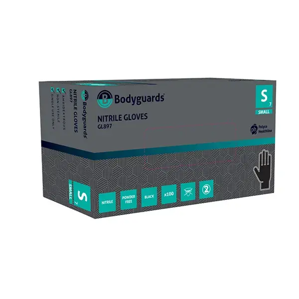 Bodyguard Large - Black Nitrile Powder Free Gloves Box of100