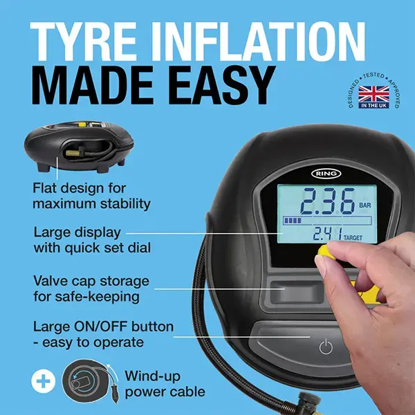 Ring Auto RTC1000 Rapid Digital Tyre Inflator 12V DC