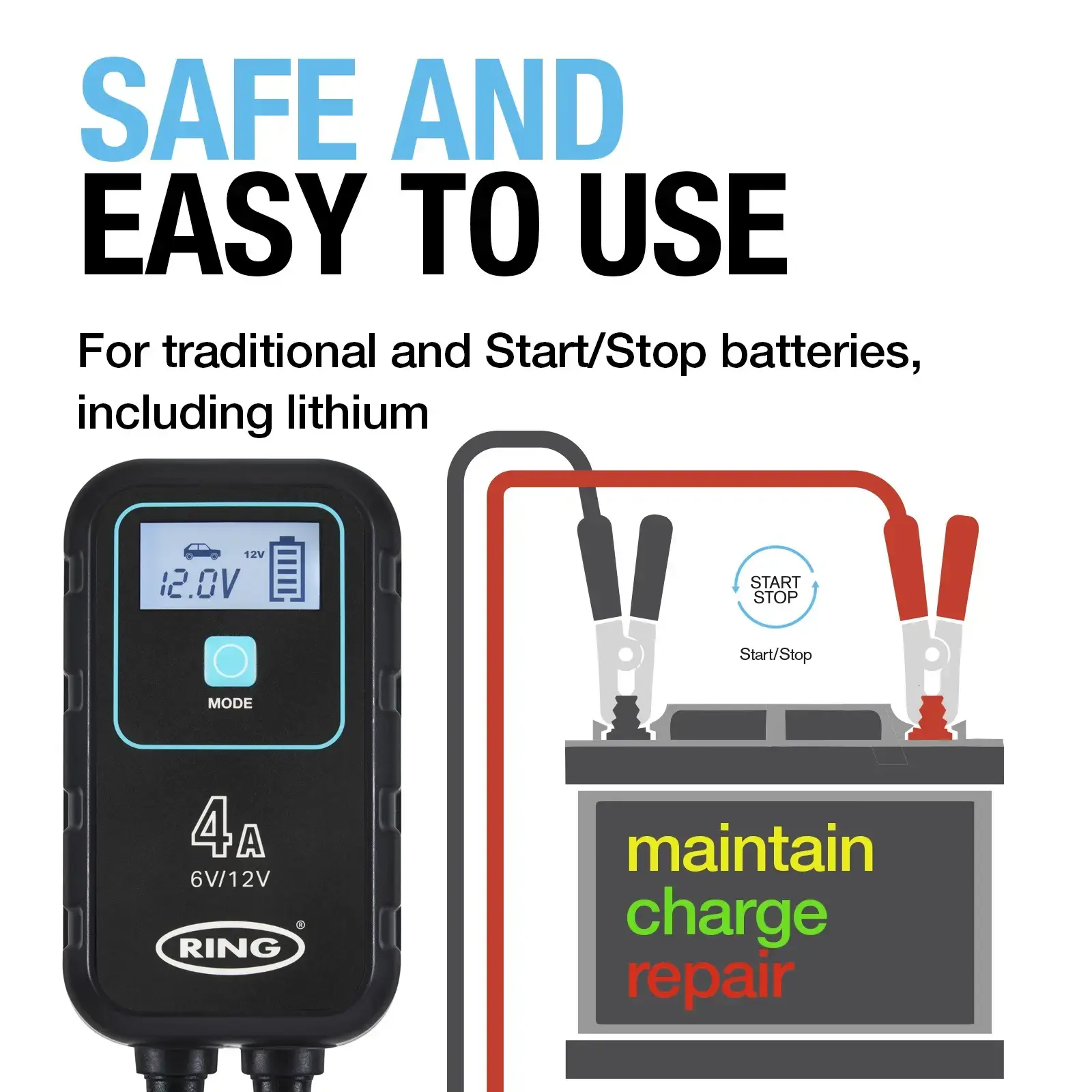 Ring Auto RSC904 SMARTCHARGE 4 Charger & Maintainer Lithium Battery Compatible 6V / 12V