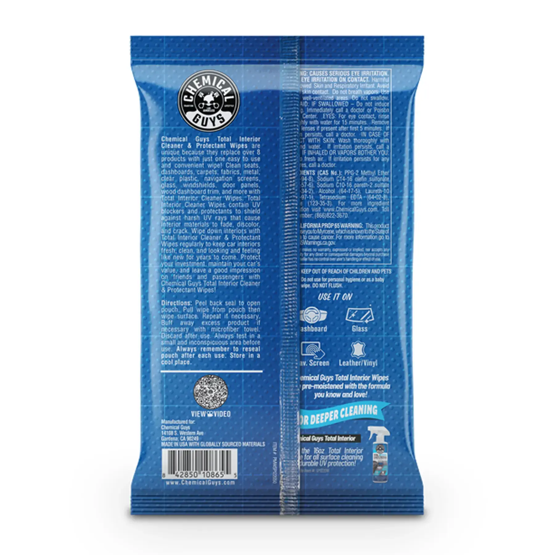 Chemical Guys Total Interior Cleaner & Protectant Car Cleaning Wipes 50 Pack