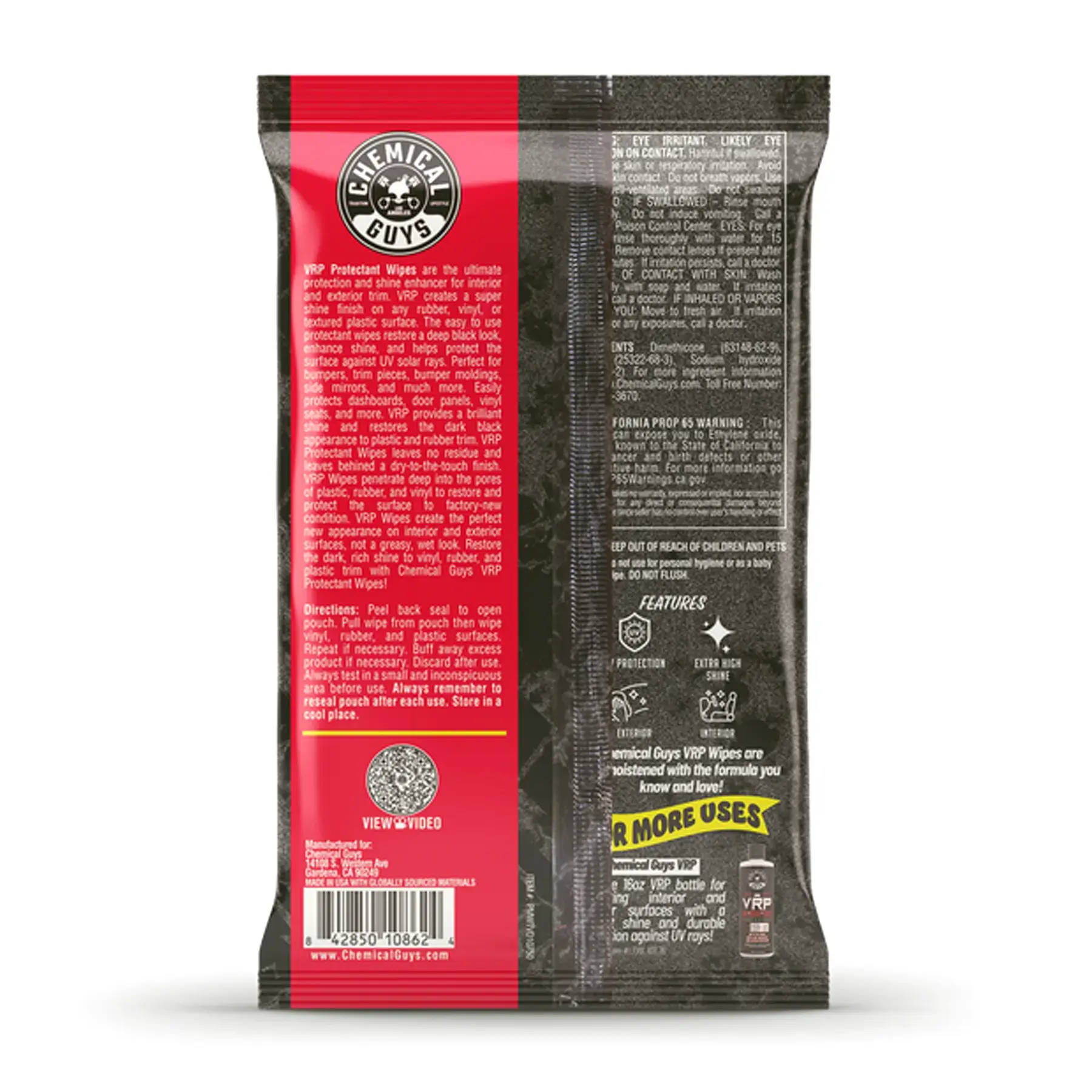 Chemical Guys VRP Protectant Wipes for Vinyla / Rubber & Plastic 50 Pack