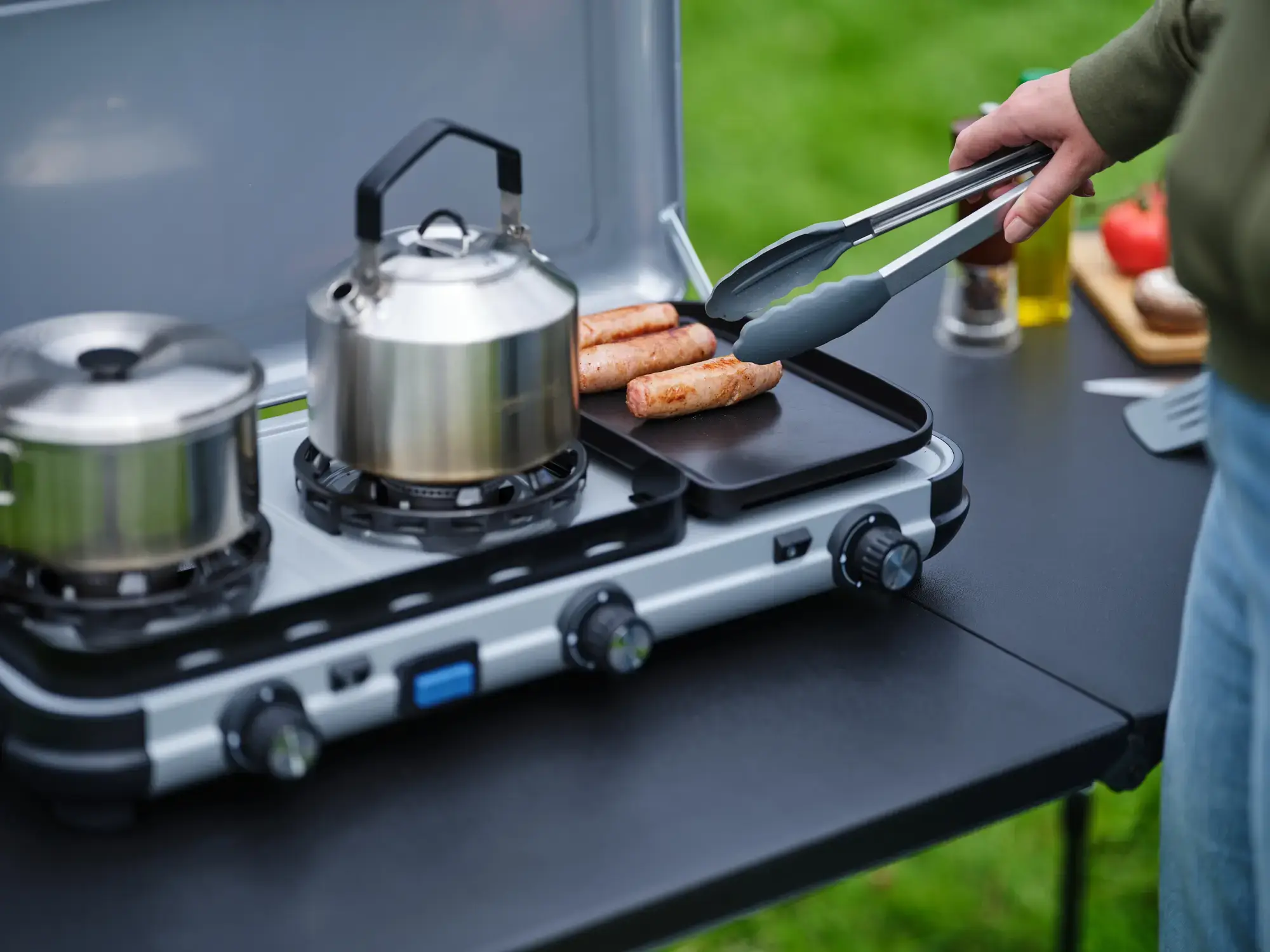 Campingaz Camping Kitchen™ 2 Multi-Cook Double Burner Portable Camping Gas Stove and Sid