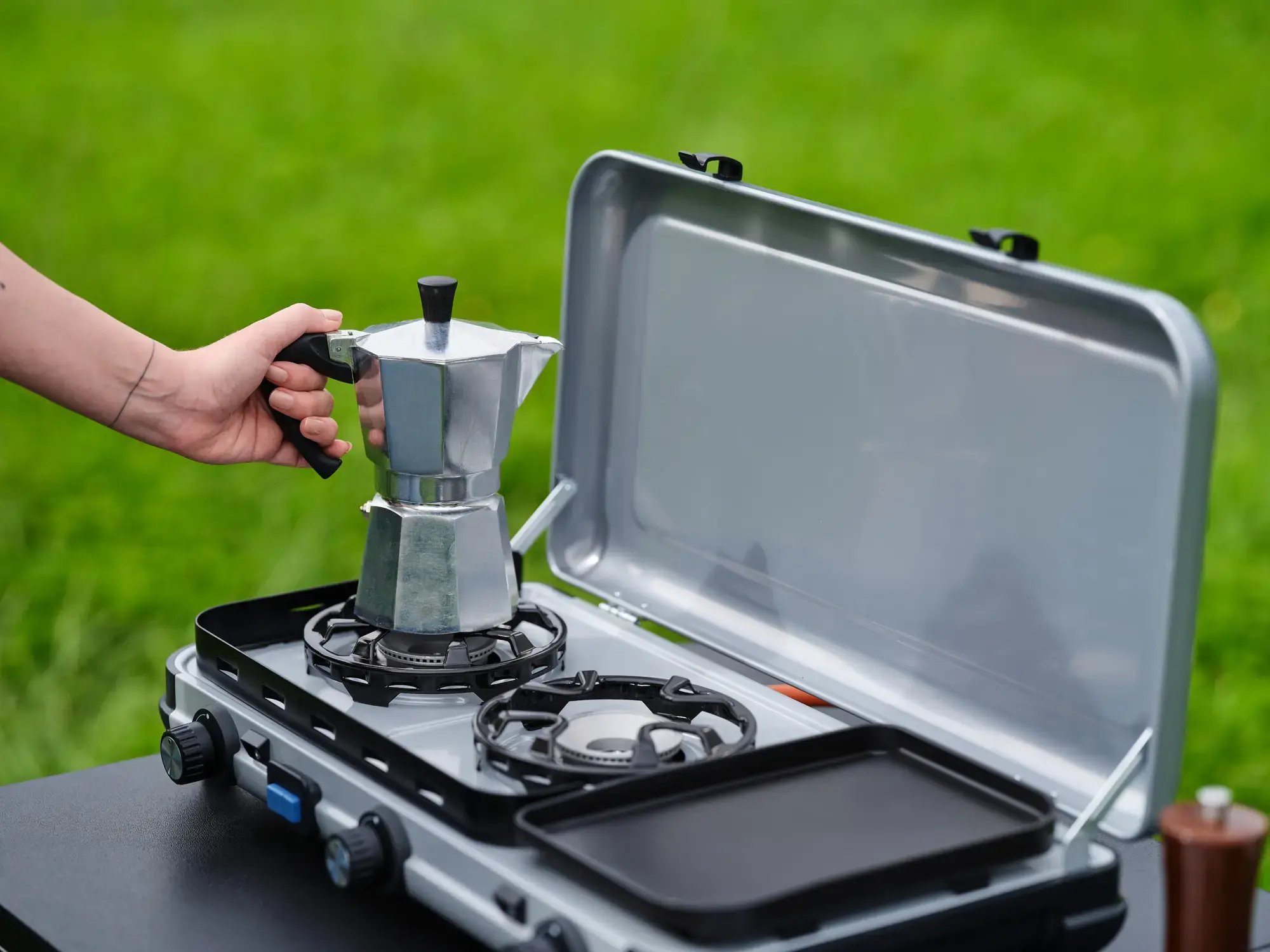 Campingaz Camping Kitchen™ 2 Multi-Cook Double Burner Portable Camping Gas Stove and Sid