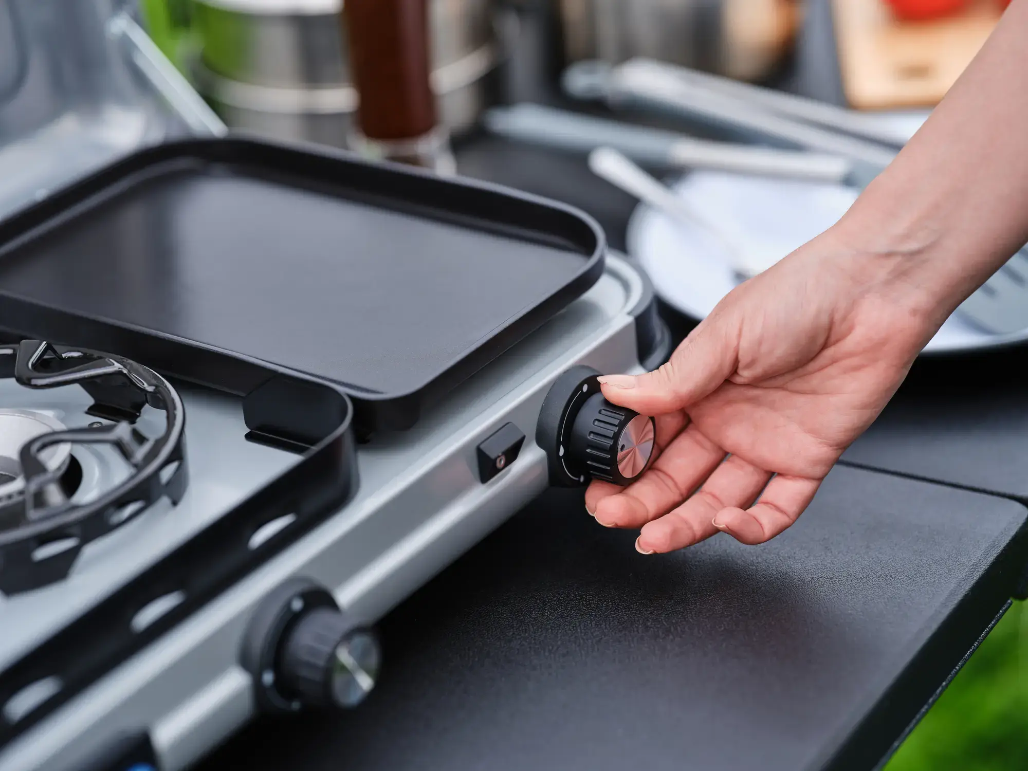 Campingaz Camping Kitchen™ 2 Multi-Cook Double Burner Portable Camping Gas Stove and Sid