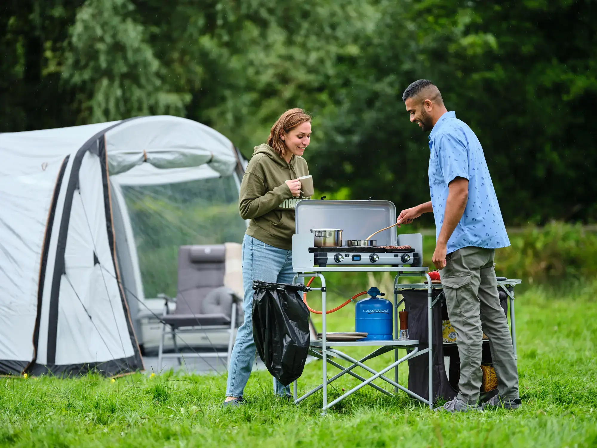 Campingaz Camping Kitchen™ 2 Multi-Cook Double Burner Portable Camping Gas Stove and Sid