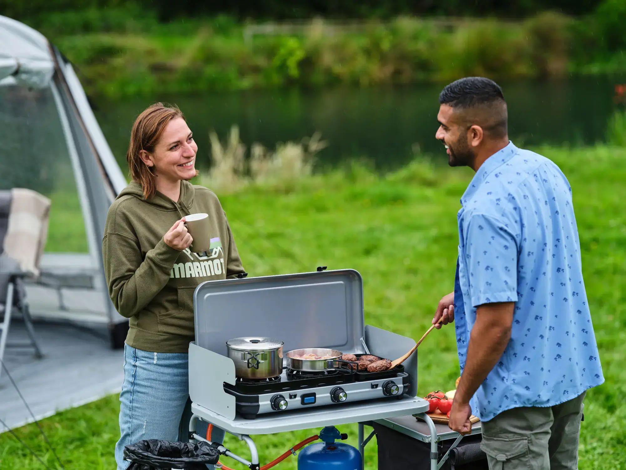 Campingaz Camping Kitchen™ 2 Multi-Cook Double Burner Portable Camping Gas Stove and Sid