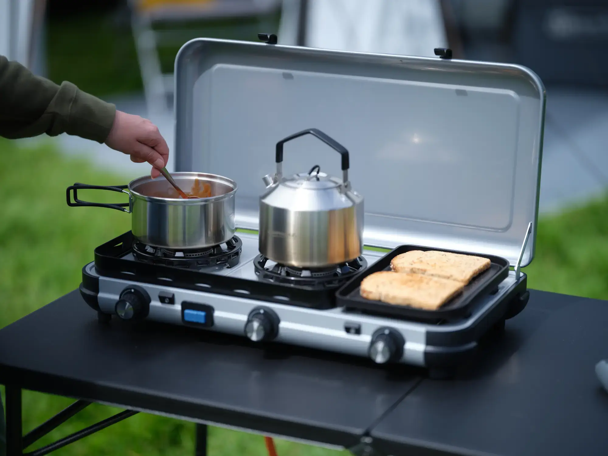 Campingaz Camping Kitchen™ 2 Multi-Cook Double Burner Portable Camping Gas Stove and Sid