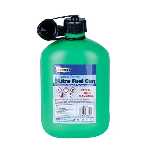 Streetwize 5L Plastic Green Fuel Can (Unleaded)