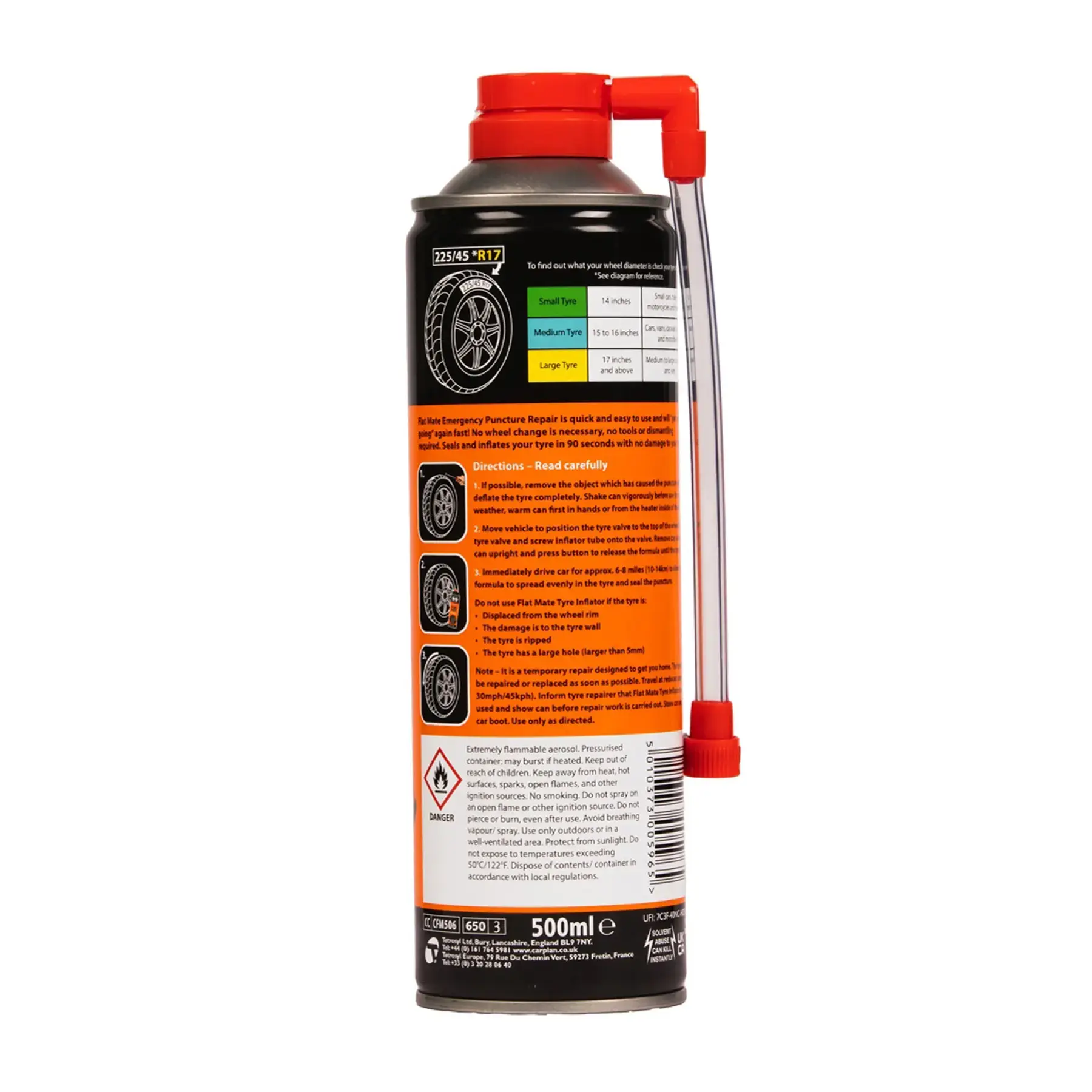 Carplan Flat Mate - Tyre Inflator Emergency Puncture Repair Large Tyre 500ml