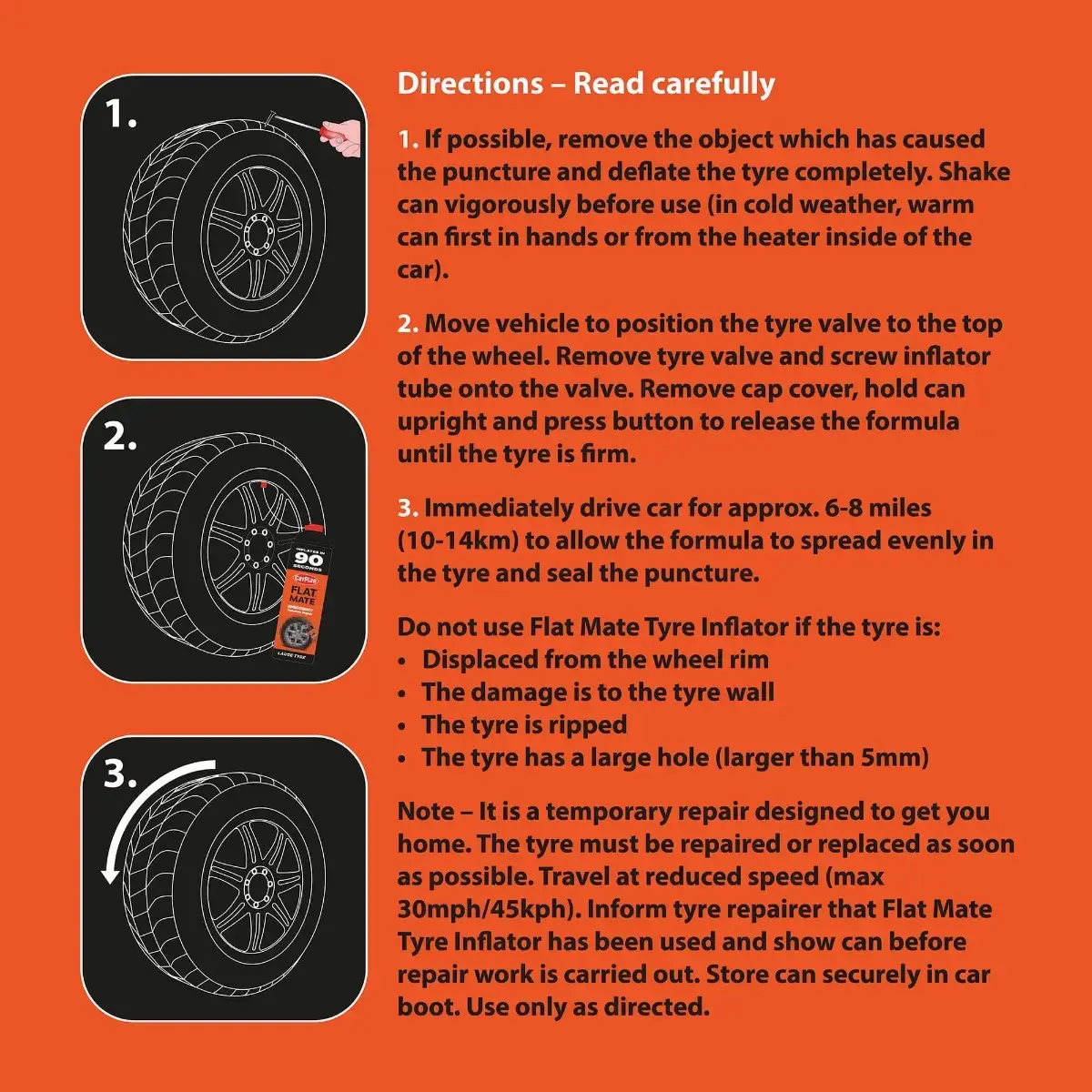 Carplan Flat Mate - Tyre Inflator Emergency Puncture Repair Large Tyre 500ml