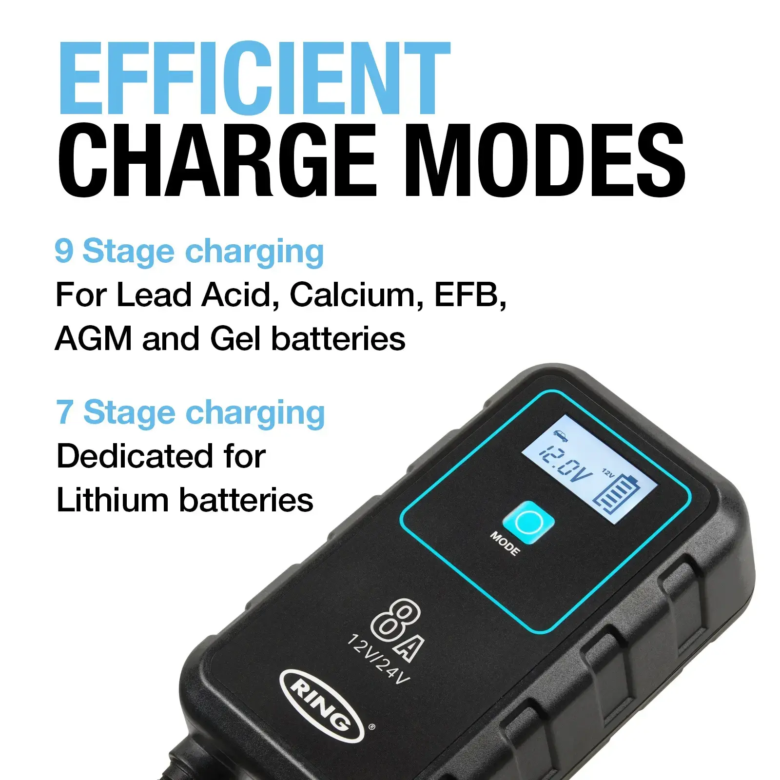 Ring Auto SMARTCHARGE 8 Charger & Maintainer Lithium Battery Compatible 6V / 12V