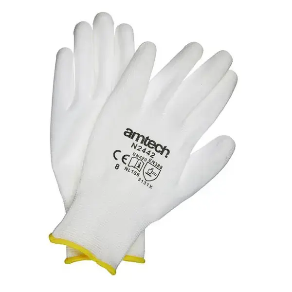 amtech Light Duty PU Coated Work Gloves White Medium Size 8