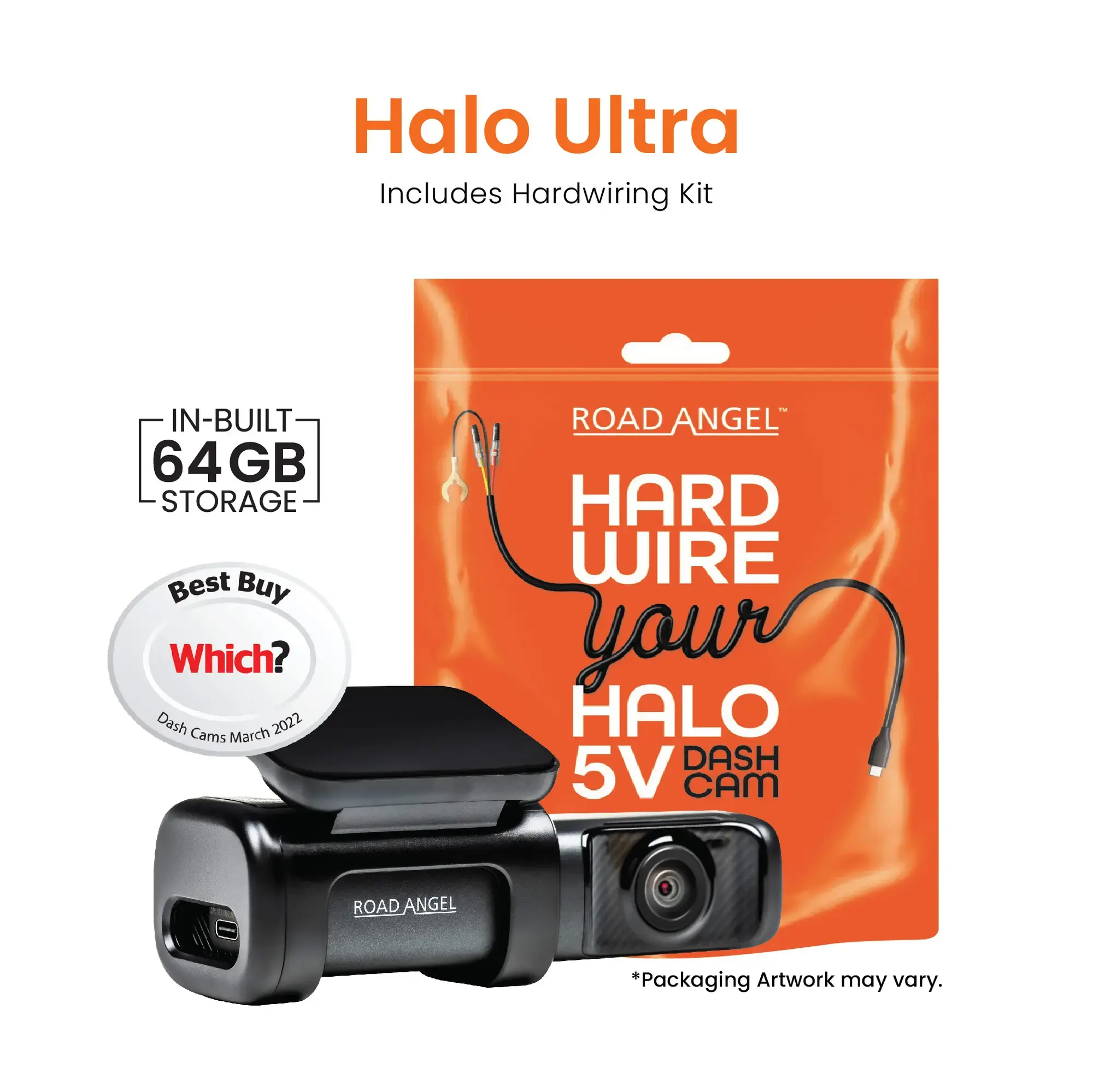 Road Angel Halo Ultra 4K 2160p Dashcam With 64GB Internal SSD Memory & Hardwiring Kit