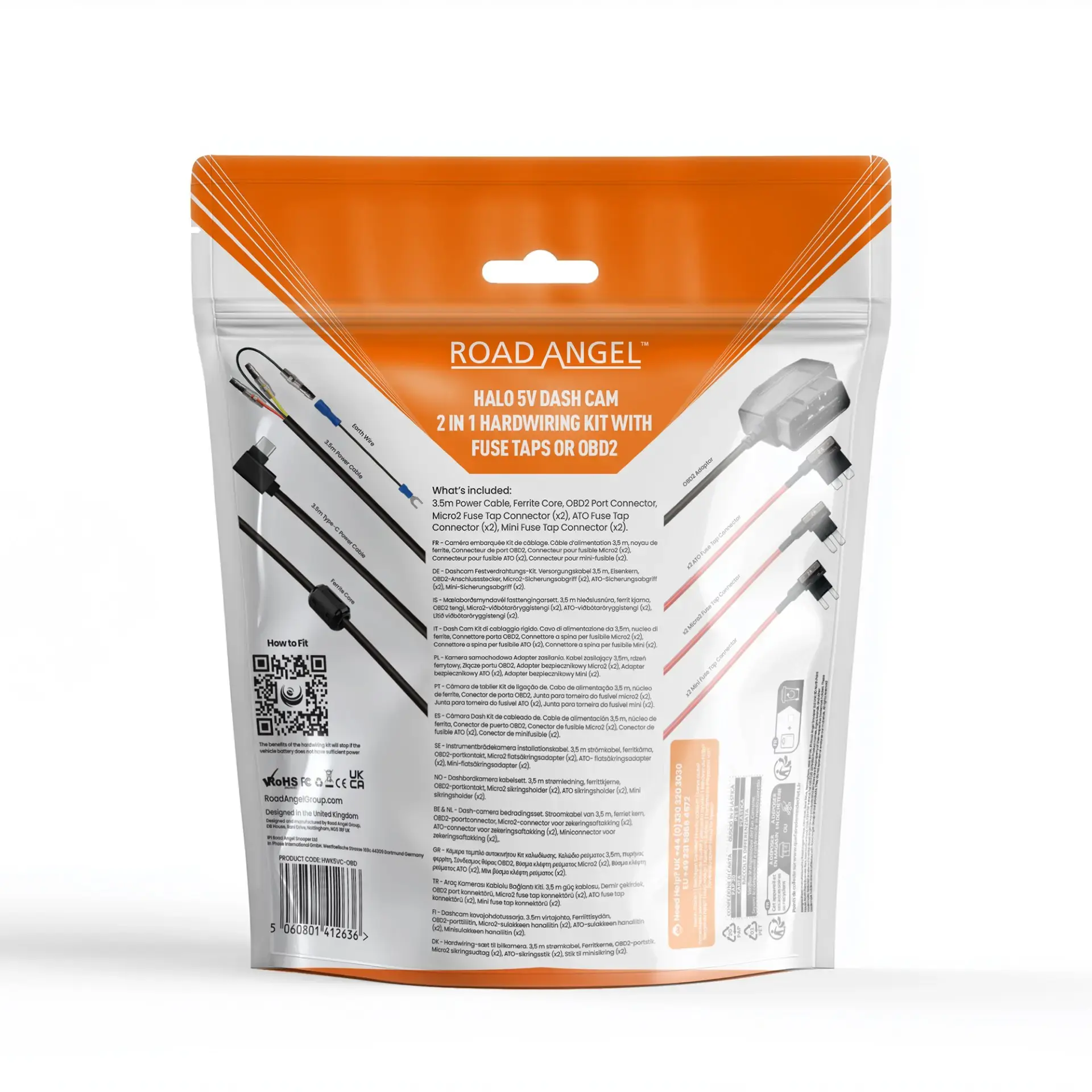 Road Angel Halo Spark 1080p Dual Dash Cam + NEW HWK5VC2-ODB Hardwire Kit & 64GB SD