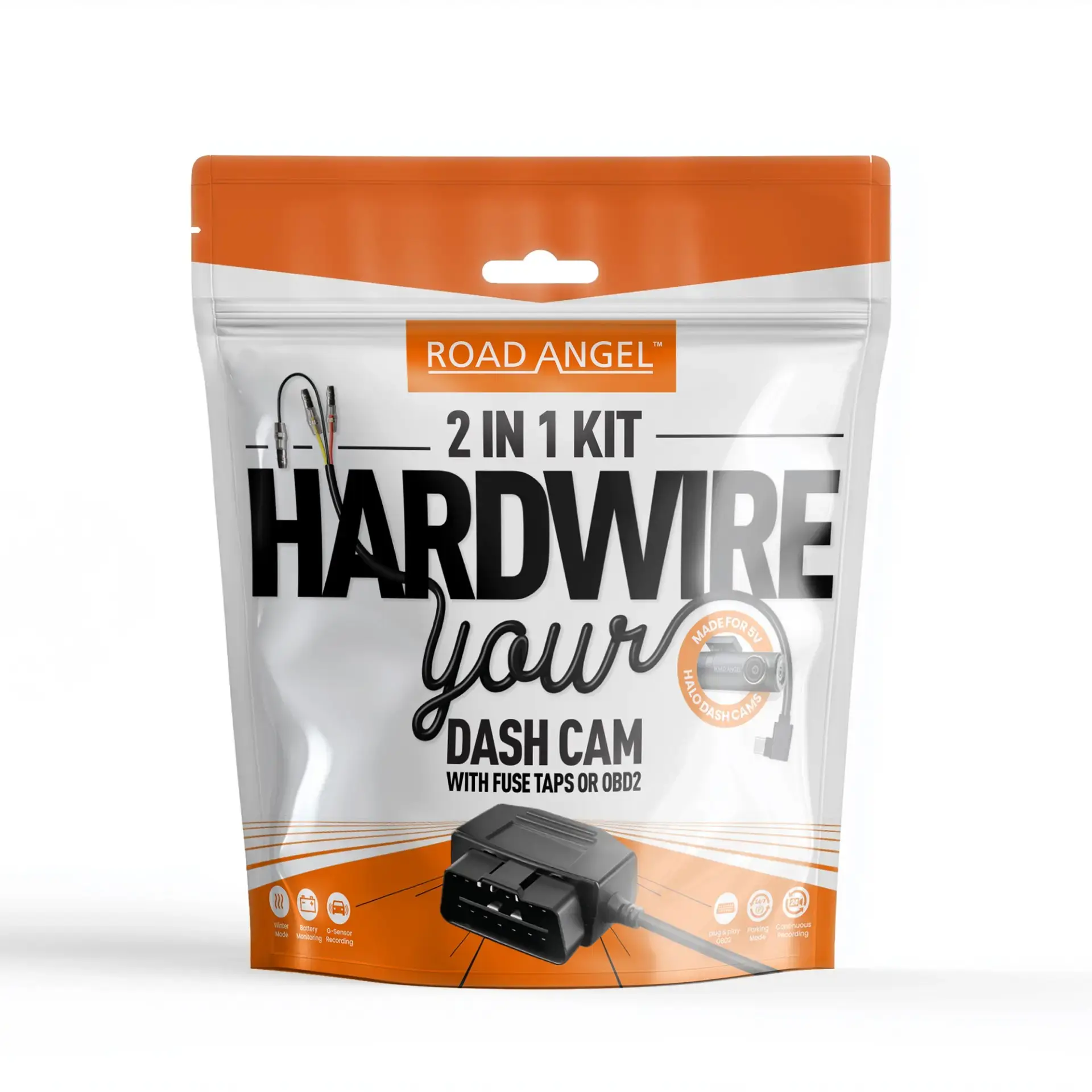 Road Angel Halo Spark 1080p Dual Dash Cam + NEW HWK5VC2-ODB Hardwire Kit & 64GB SD