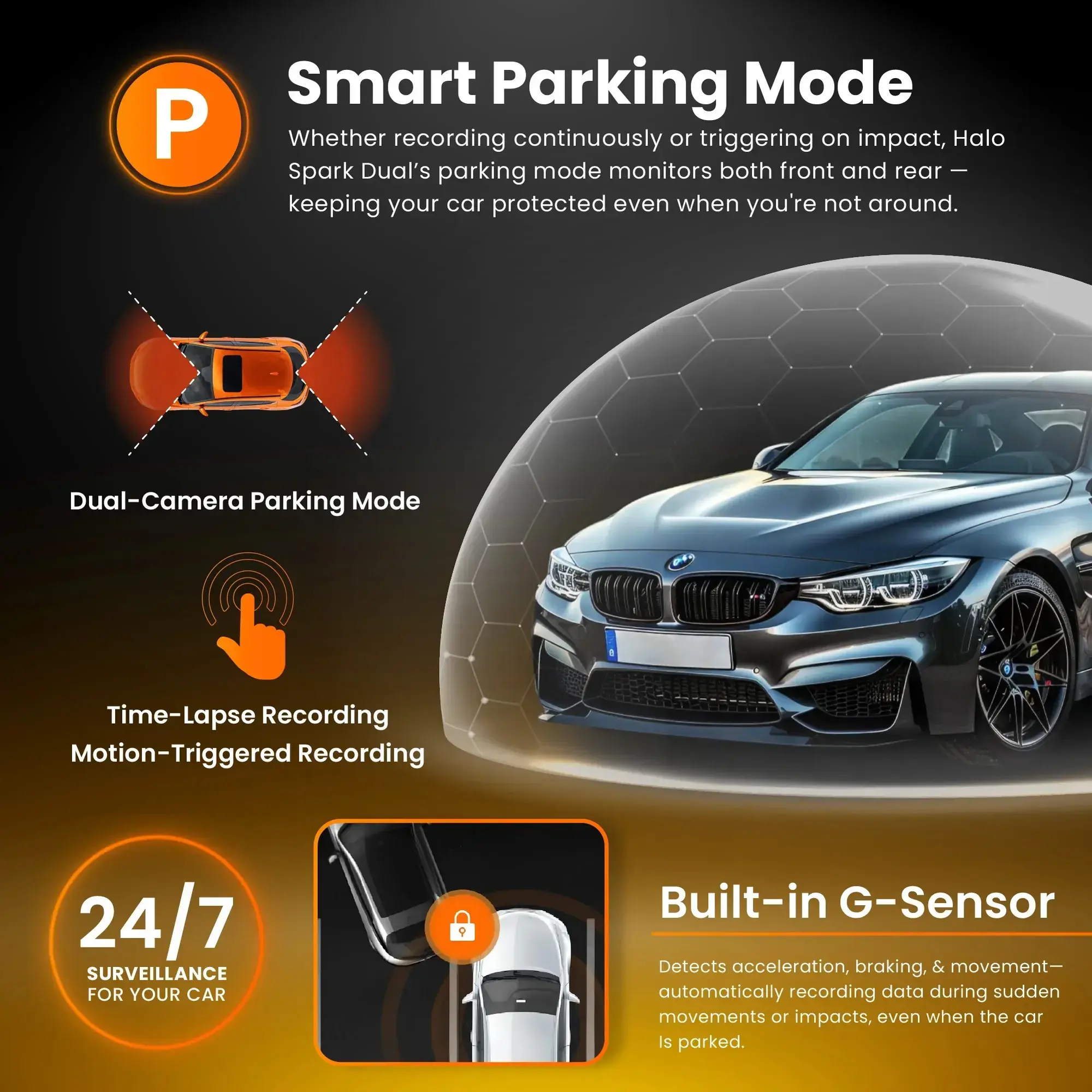 Road Angel Halo Spark 1080p Dual Dash Cam + NEW HWK5VC2-ODB Hardwire Kit & 64GB SD