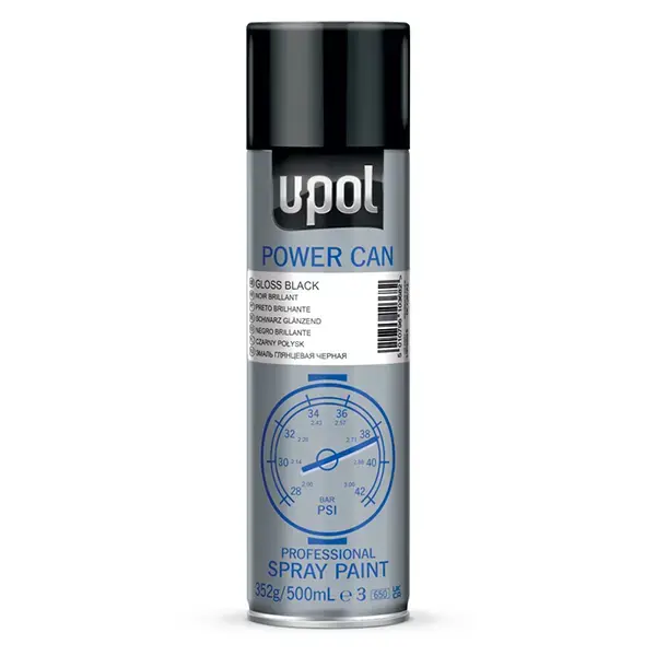 U-POL Power Can Topcoat Colour Gloss Black Aerosol 500ml