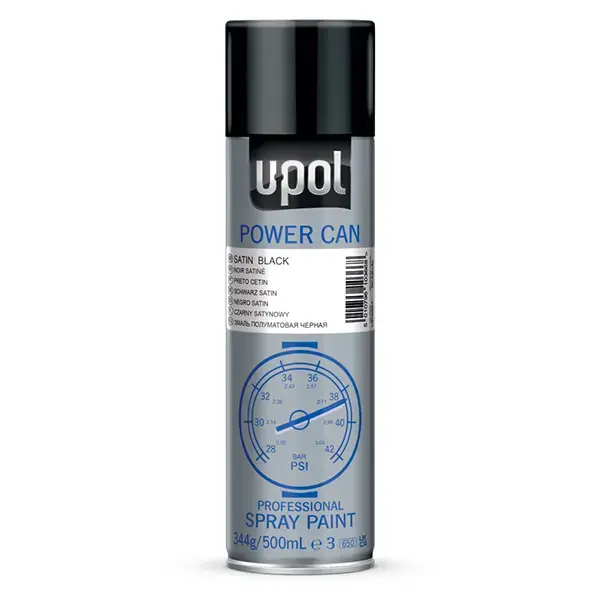 U-POL Power Can Topcoat Colour Satin Black Aerosol 500ml